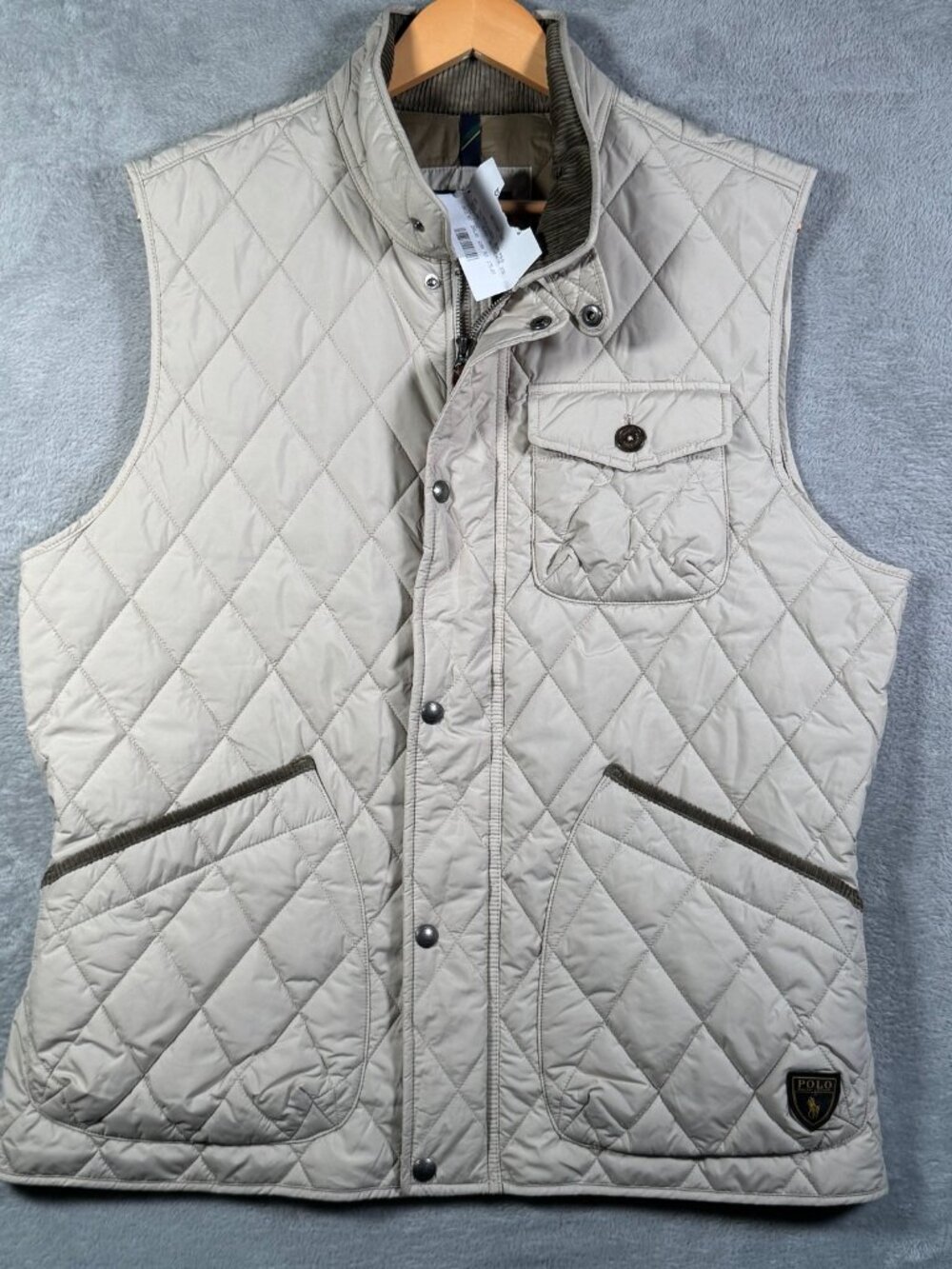 Polo Ralph Lauren Vest Mens L Beige Beaton Quilted Utility $298
